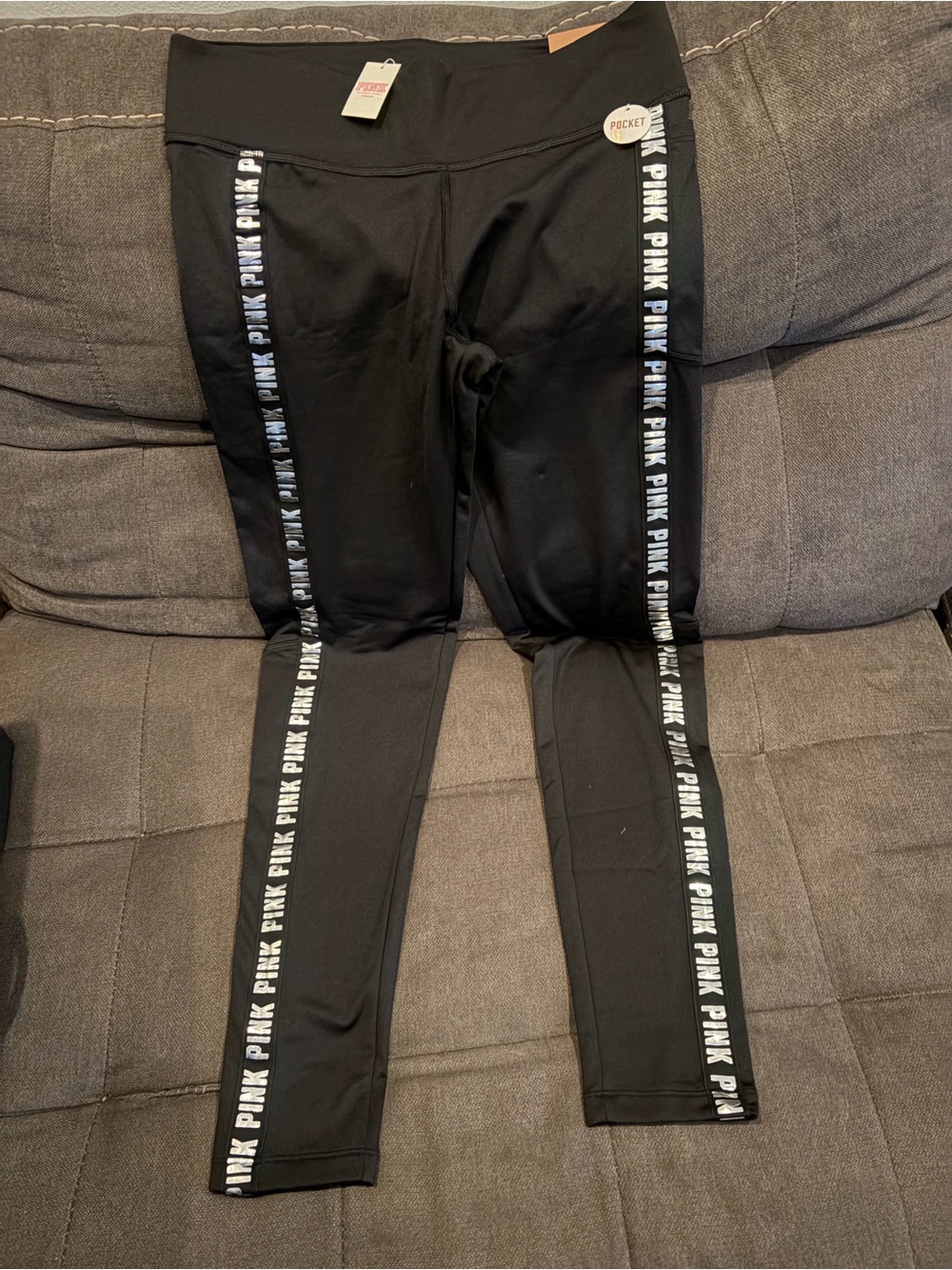 PINK Victoria's Secret Black Logo-Strip Leggings